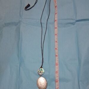 Black Cord Necklace with Silver Hammered Pendant